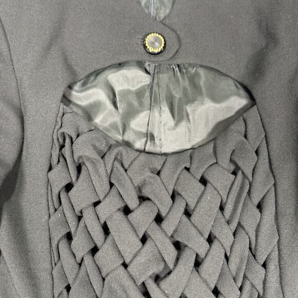 VTG BRUCE OLDFIELD Black Sheath Midi Dress Smocked Wool Size US 8 UK 10 England - Picture 3 of 11